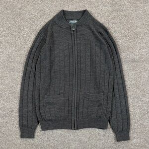 Vintage Brown Full Zip Ribbed Knit Cardigan Sweater Men’s S Grandpa-core 90s Y2K